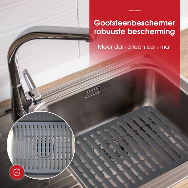HGMD Gootsteenmat Grijs - 32 x 28,5 cm - Gootsteen Beschermer - Anti Kras - Keuken Accessoires - Siliconen