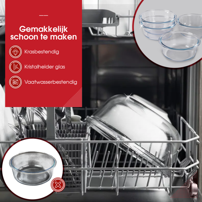 HGMD Ovenschalen Set - 4 Stuks -  370ML - Glas - Rond - Ovenschaaltjes 1 persoon - Ovenschaaltjes klein - Vaatwasserbestendig