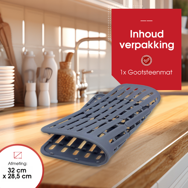 HGMD Gootsteenmat Grijs - Gootsteen Beschermer - Anti Kras - Keuken Accessoires - Siliconen