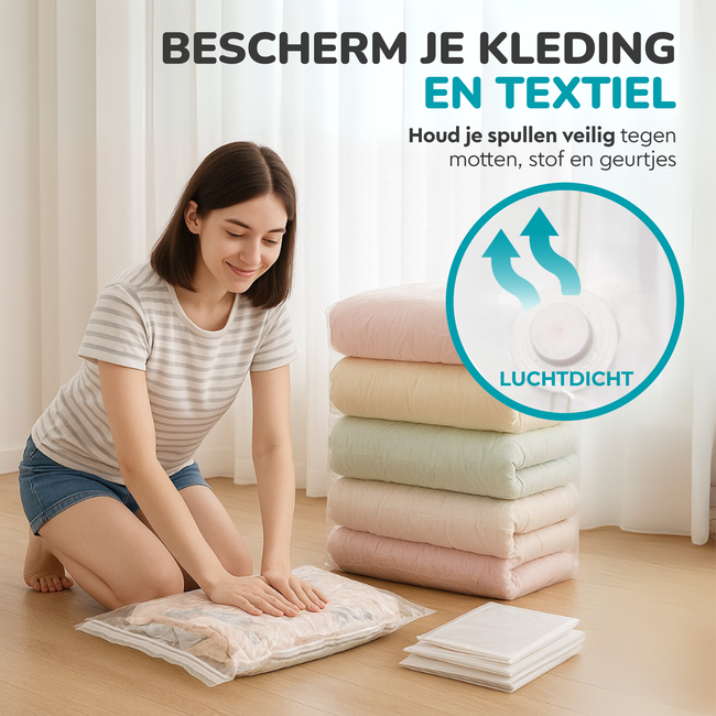 HGMD Vacuumzakken voor kleding en dekbedden - 13 Stuks - 4 Maten - 12 Vacuüm opbergzakken inclusief handpomp - Vacumeerzakken