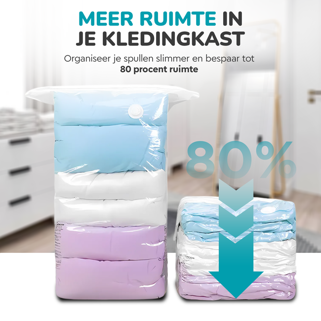 HGMD Vacuumzakken voor kleding en dekbedden - 13 Stuks - 4 Maten - 12 Vacuüm opbergzakken inclusief handpomp - Vacumeerzakken