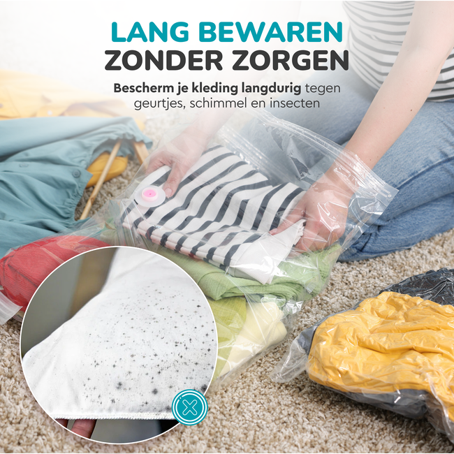 HGMD Vacuumzakken voor kleding en dekbedden - 13 Stuks - 4 Maten - 12 Vacuüm opbergzakken inclusief handpomp - Vacumeerzakken