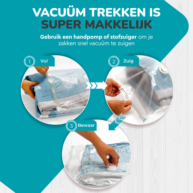 HGMD Vacuumzakken voor kleding en dekbedden - 13 Stuks - 4 Maten - 12 Vacuüm opbergzakken inclusief handpomp - Vacumeerzakken