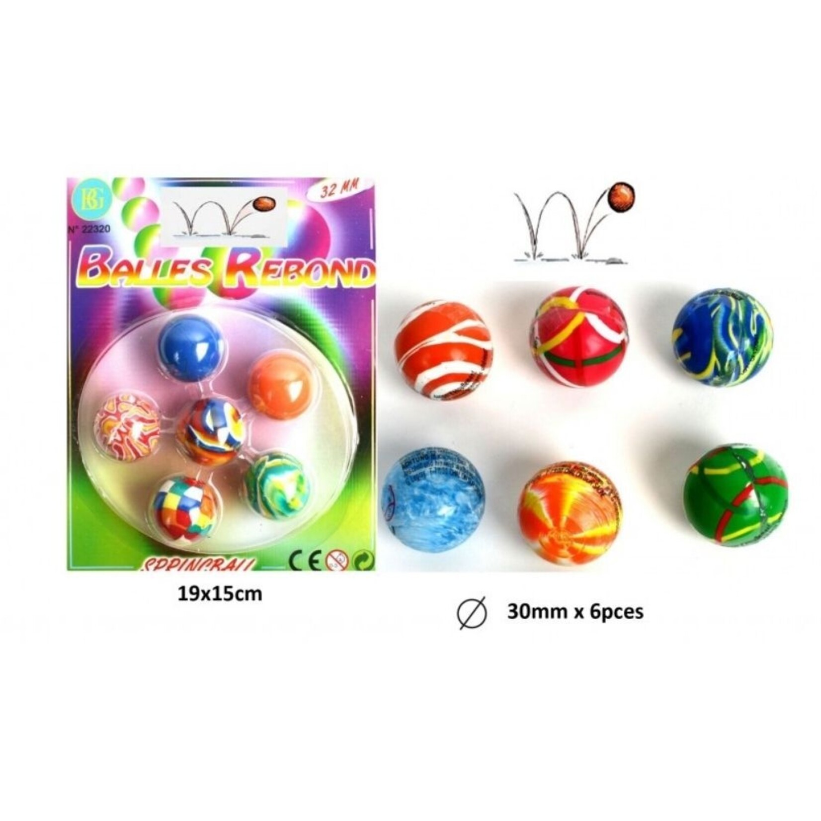 Bouncy balls 6 units in blister pack