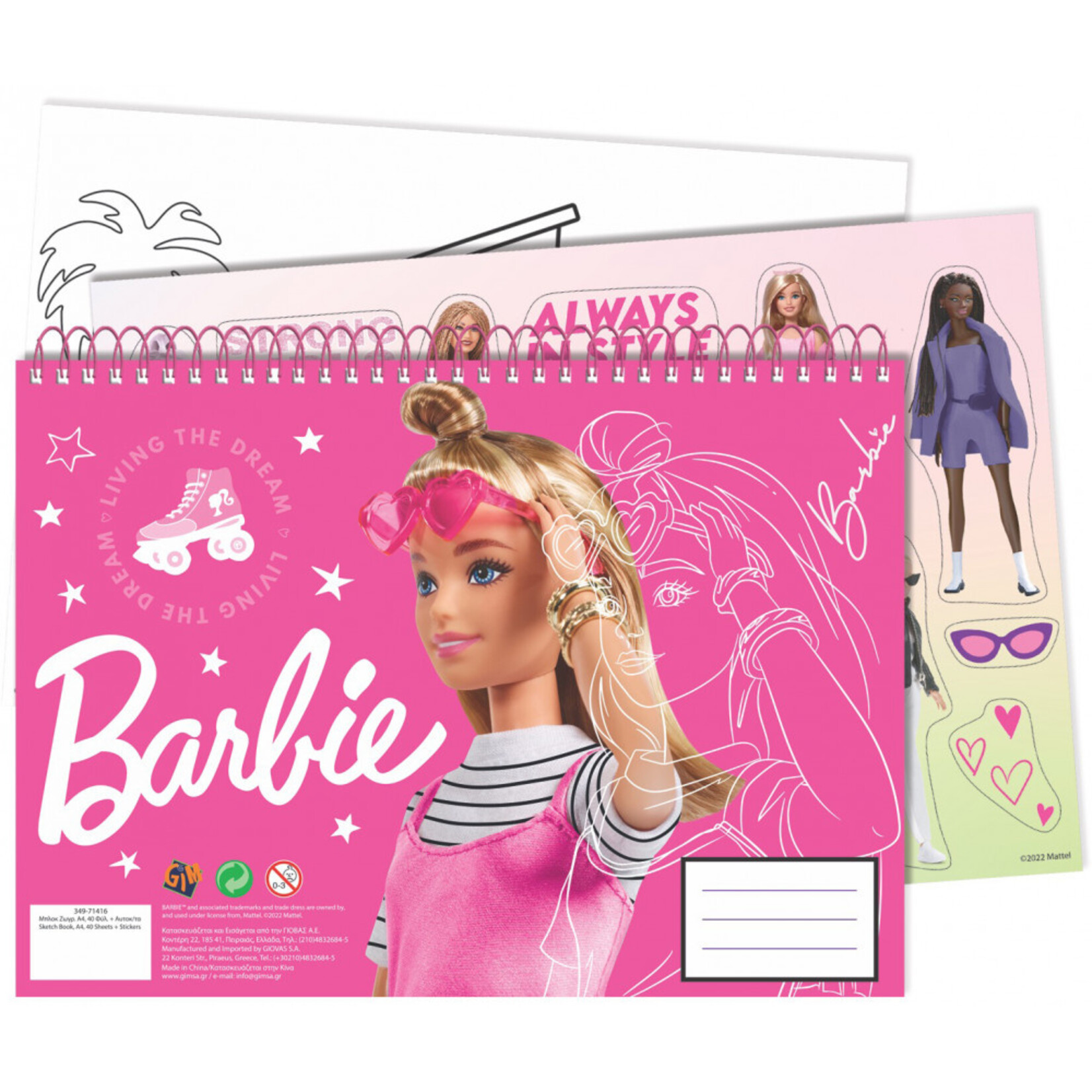 Barbie A/4 Spiral-Skizzenbuch 30 Blatt mit Aufkleber
