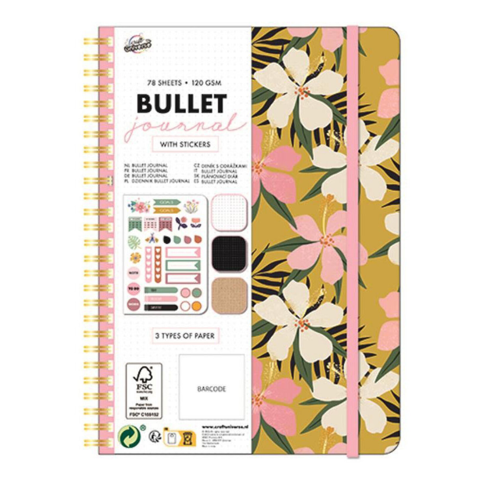 Bullet Journal, Blossom gemustertes Notizbuch A5 mit Aufklebern