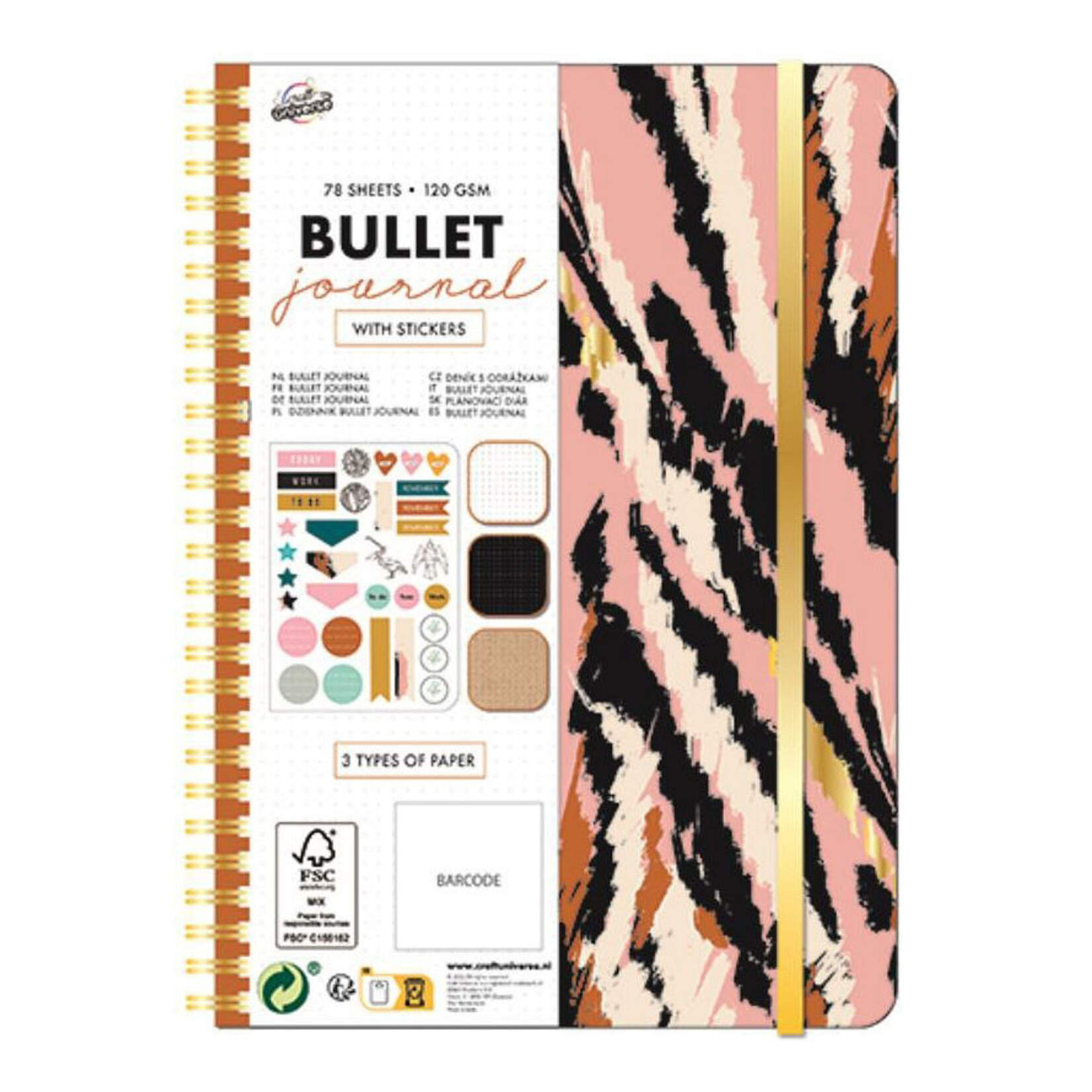 Bullet Journal, Tiger Stripes gemustertes Notizbuch A5 mit Aufklebern