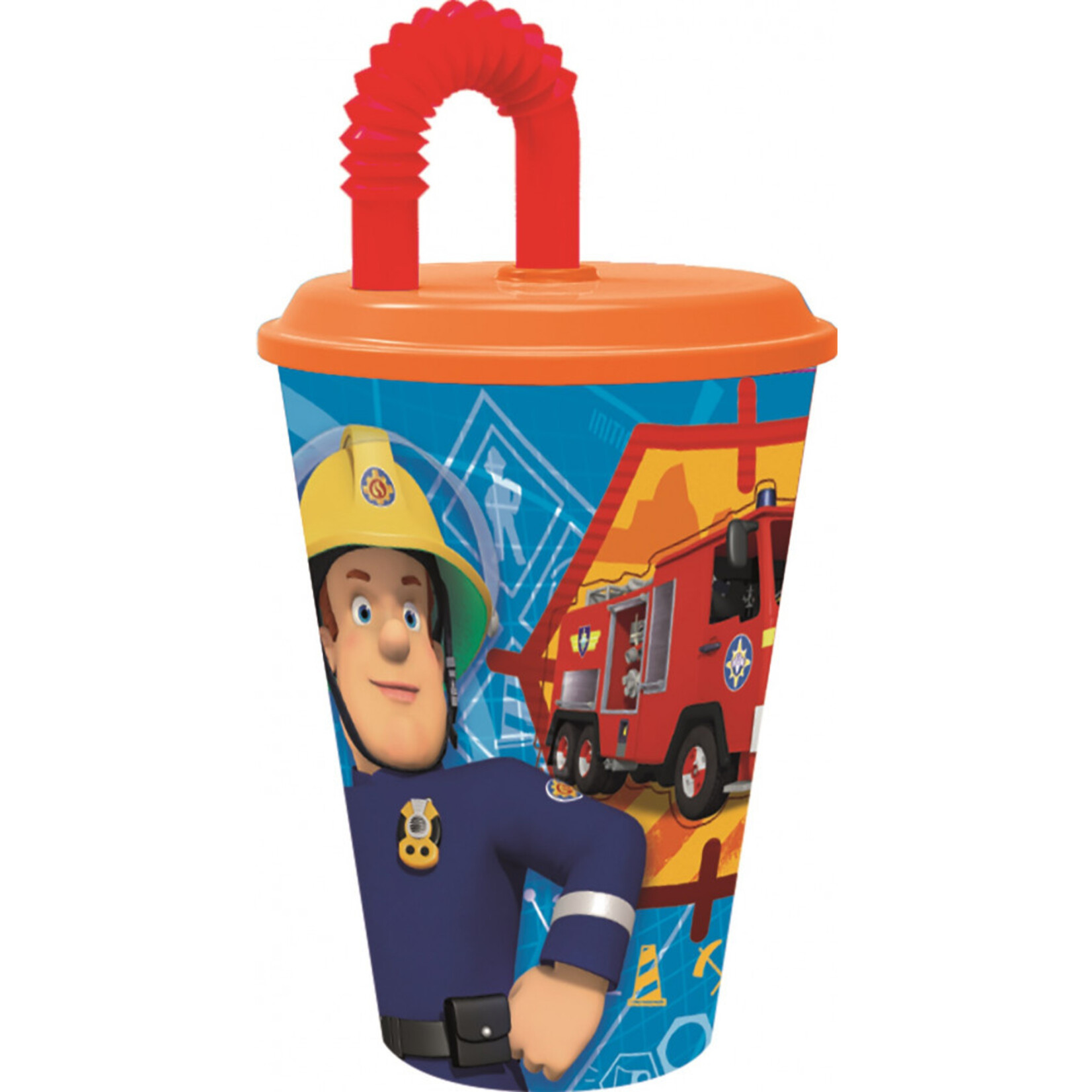 Fireman Sam Trinkglas mit Trinkhalm (430 ml)