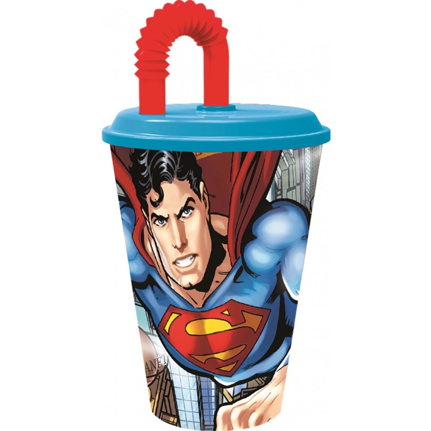 Superman Trinkglas mit Trinkhalm (430 ml)