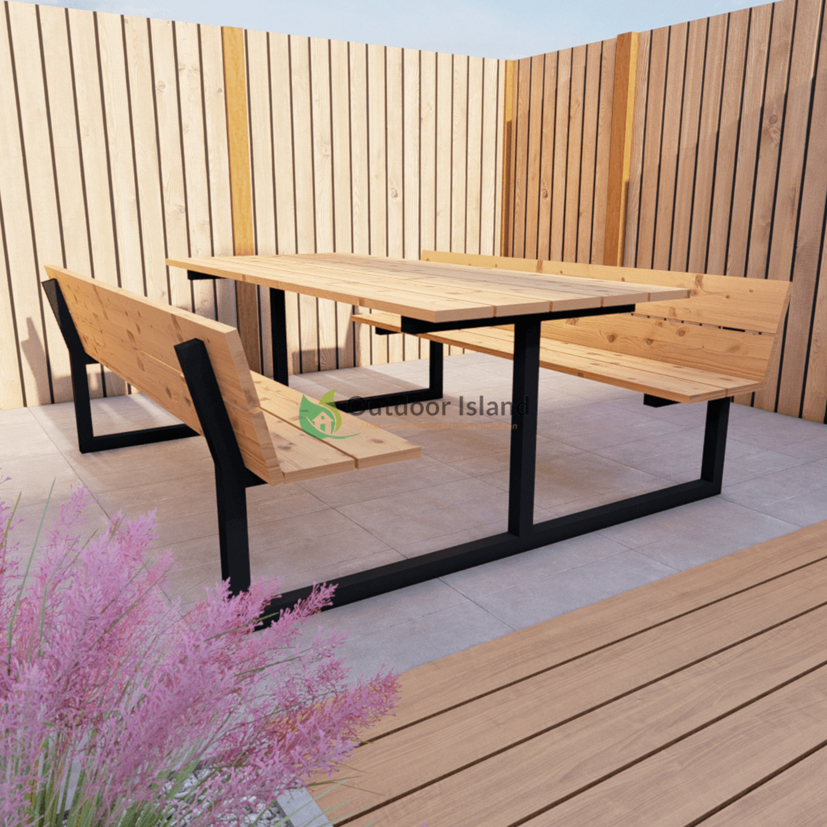 Picknicktafel Douglas Model F, gemaakt van staal en douglas