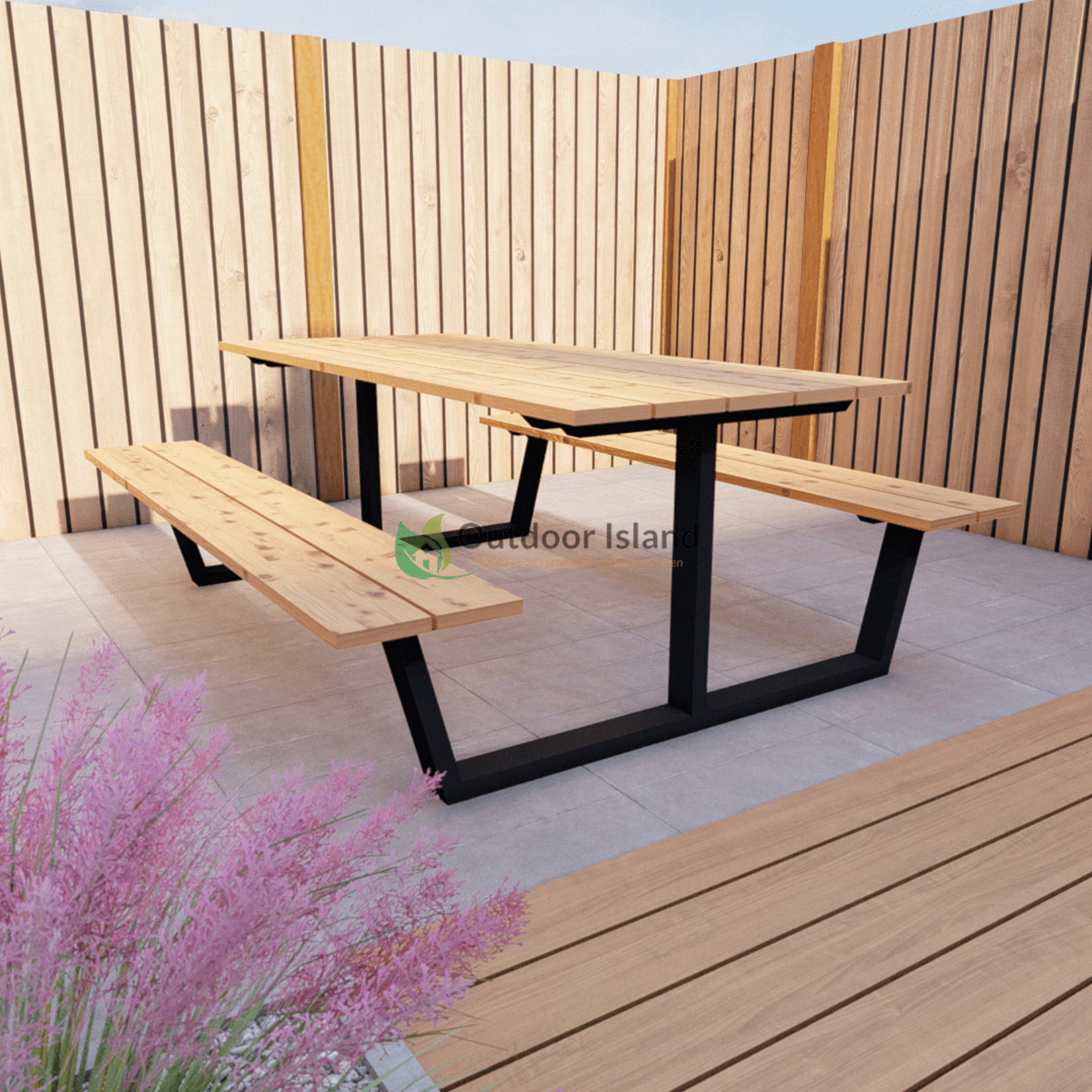 Picknicktafel Douglas Model U, gemaakt van staal en douglas