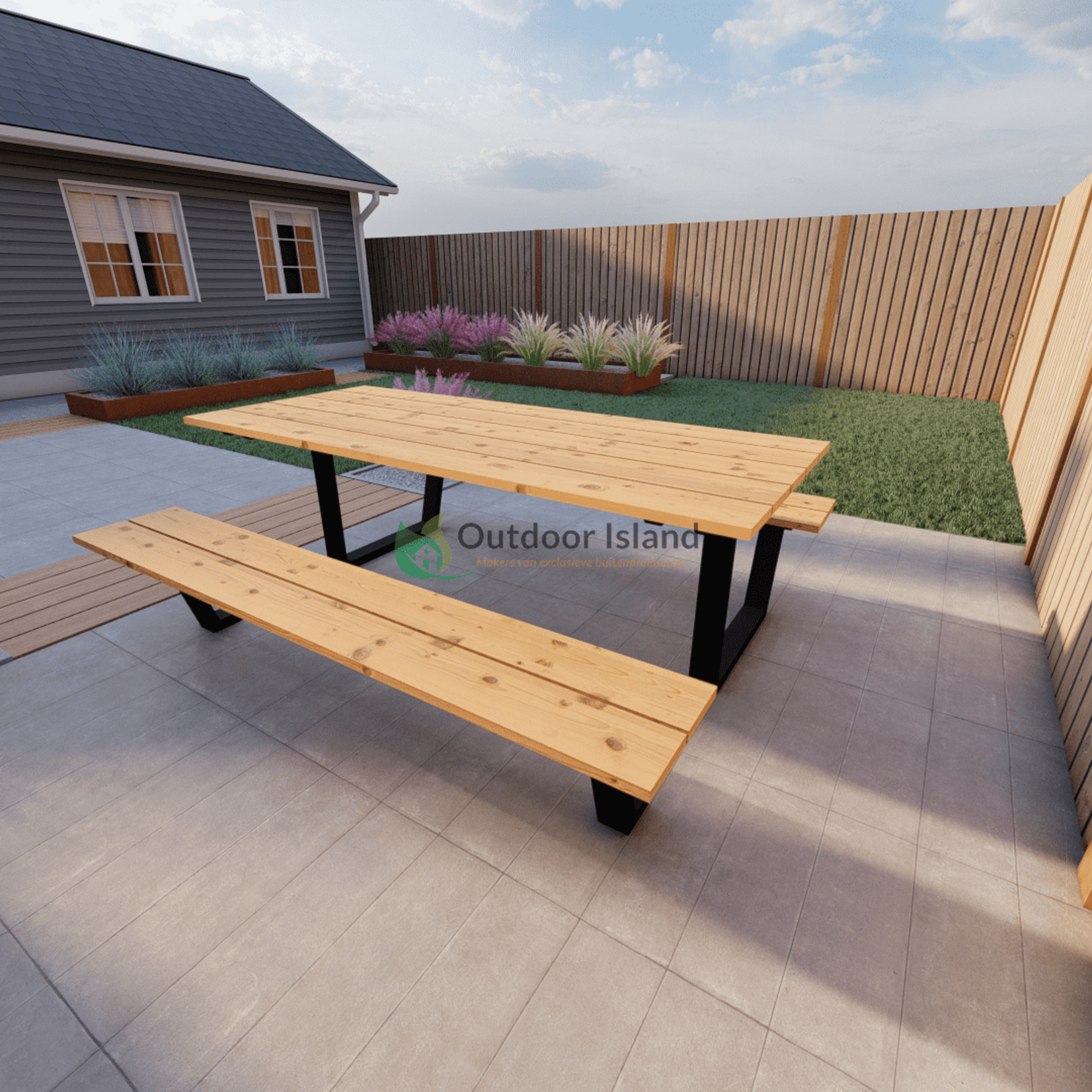 Picknicktafel Douglas Model U, gemaakt van staal en douglas