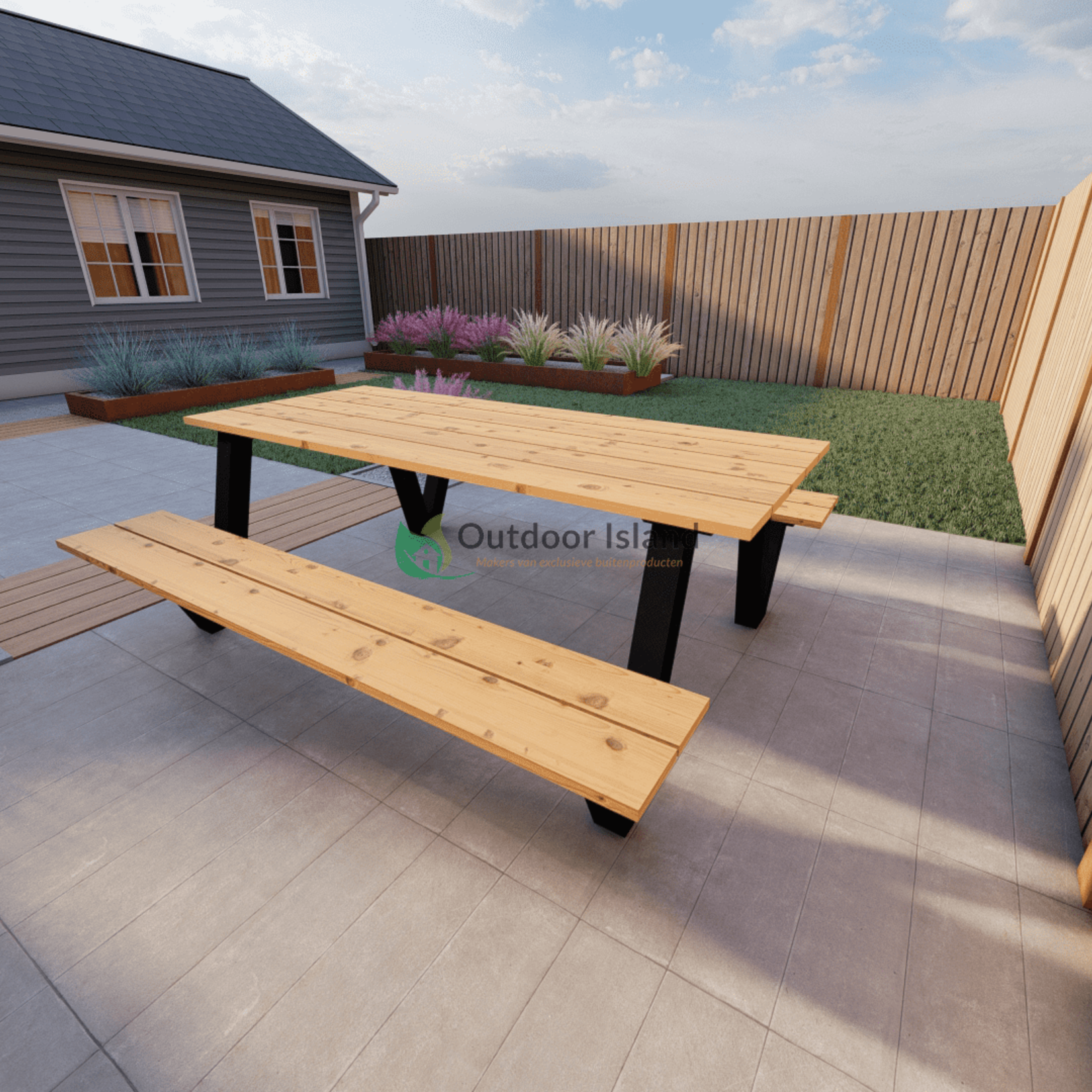 Picknicktafel Douglas Model W, gemaakt van staal en douglas