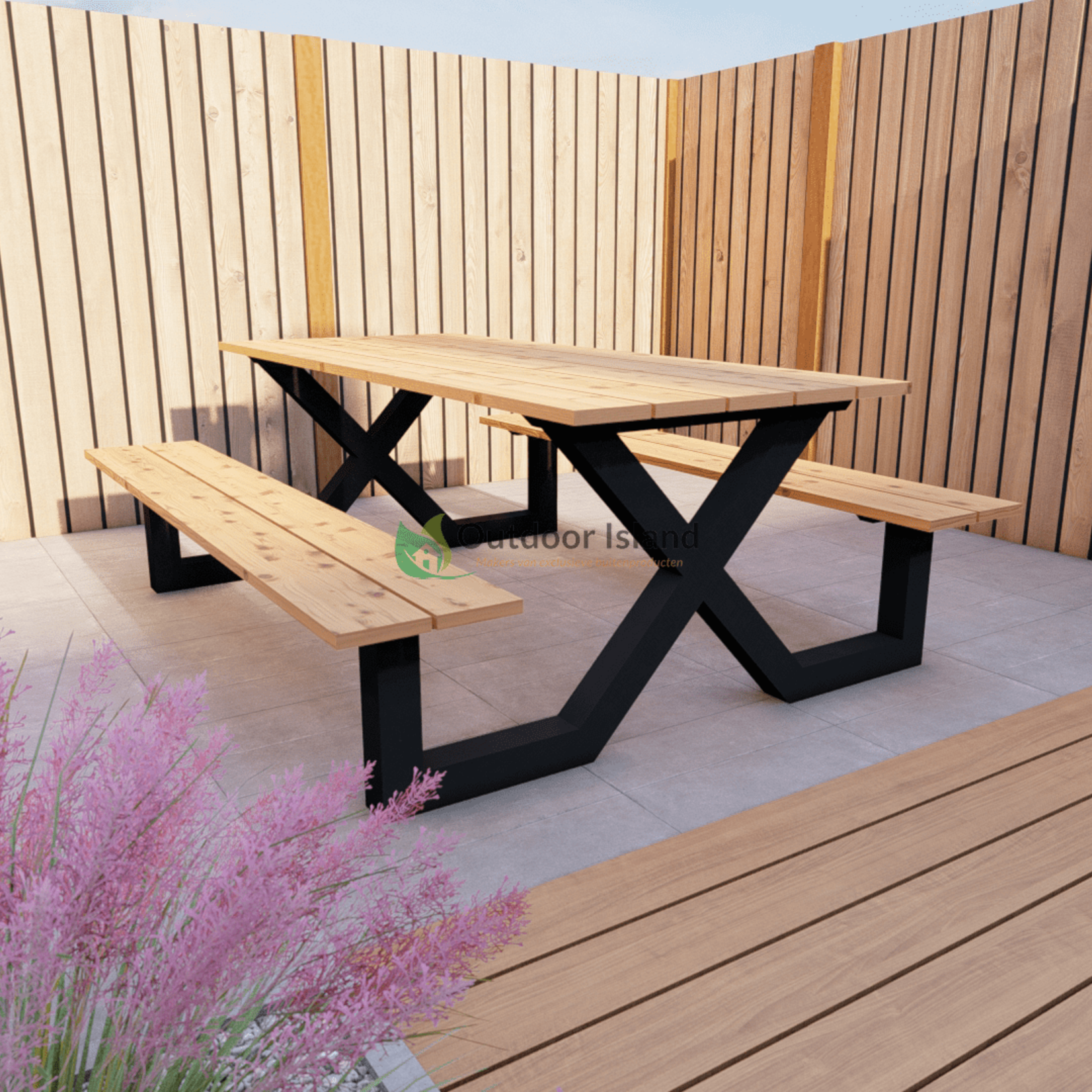 Picknicktafel Douglas Model X, gemaakt van staal en douglas