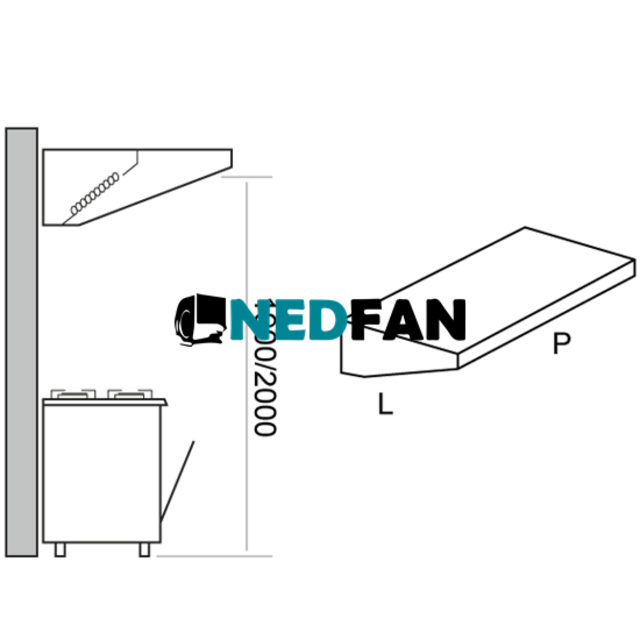 Afzuigkap 1200x700x(h)400 Wandmodel