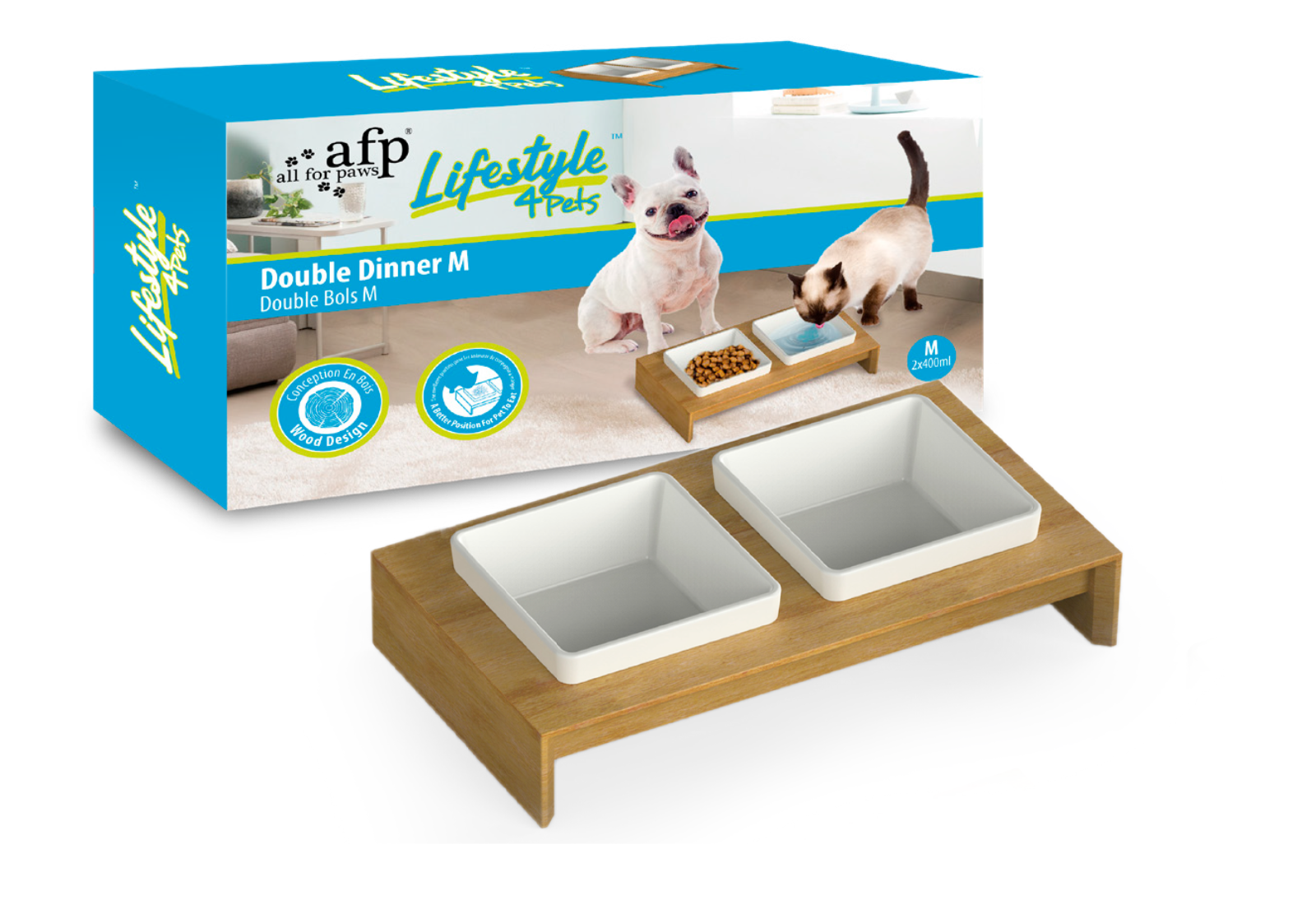 Voer & Drink set - Hout voor de hond!