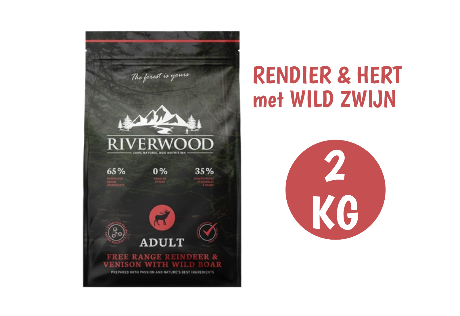 2 kg Hondenbrok Rendier, Hert & Everzwijn