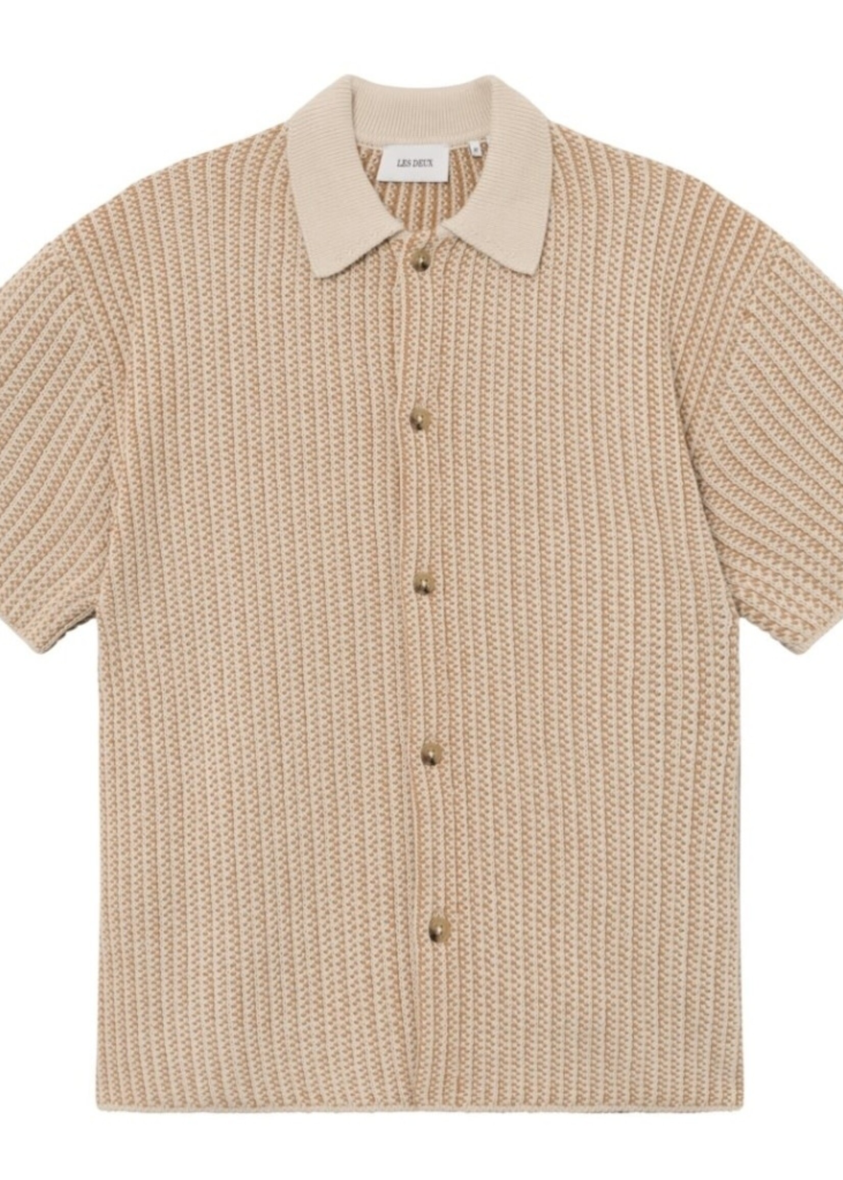 Les Deux Les Deux Easton Knitted SS Shirt camel/ivory