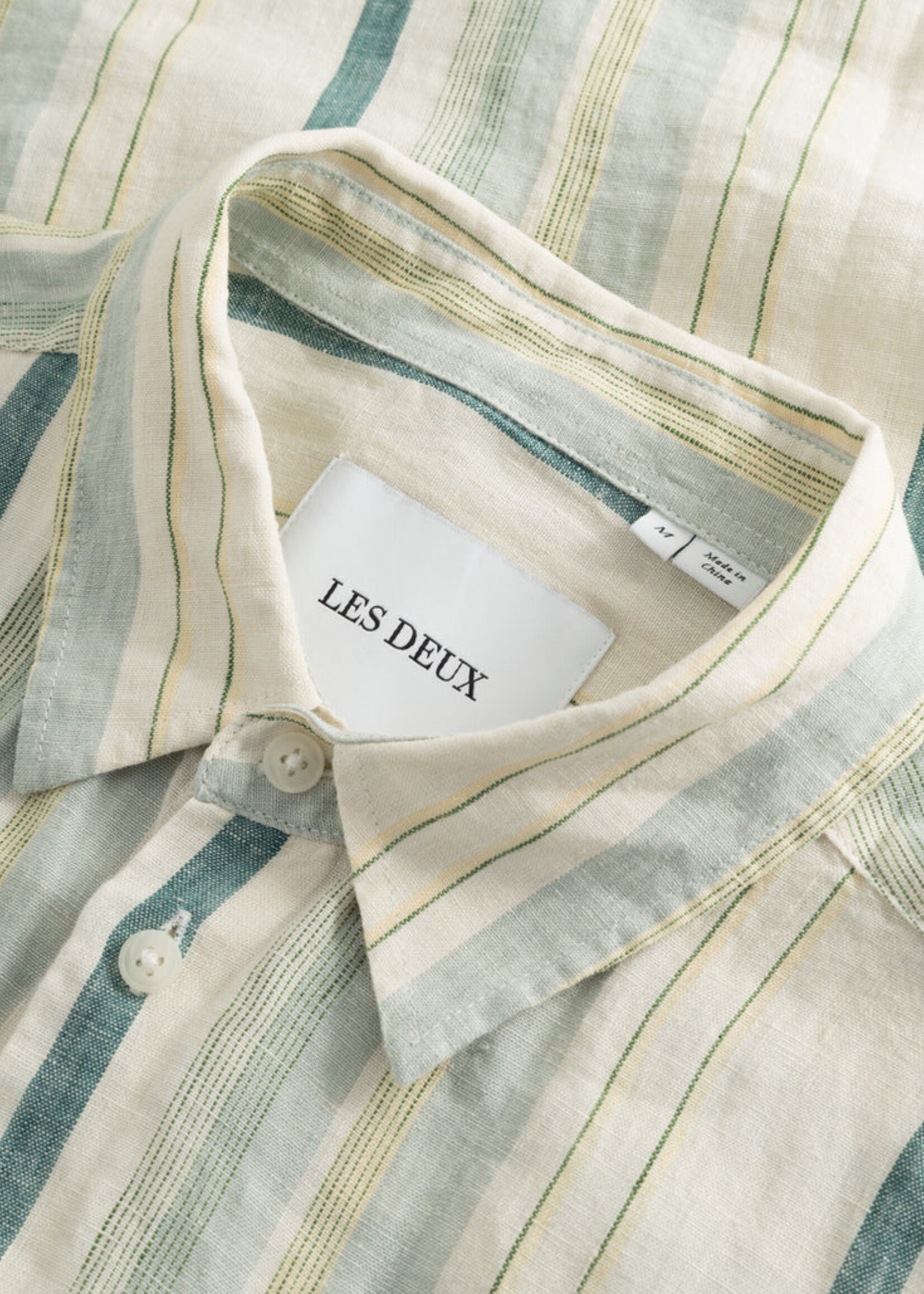 Les Deux Les Deux Kai Linen SS Shirt Ivory/Light Jade Green