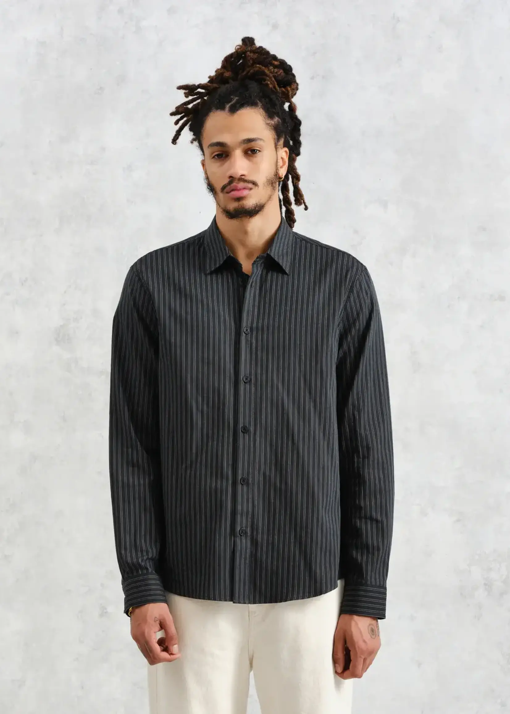 Wax London Wax London Trin LS Shirt Double Stripe Green/Black