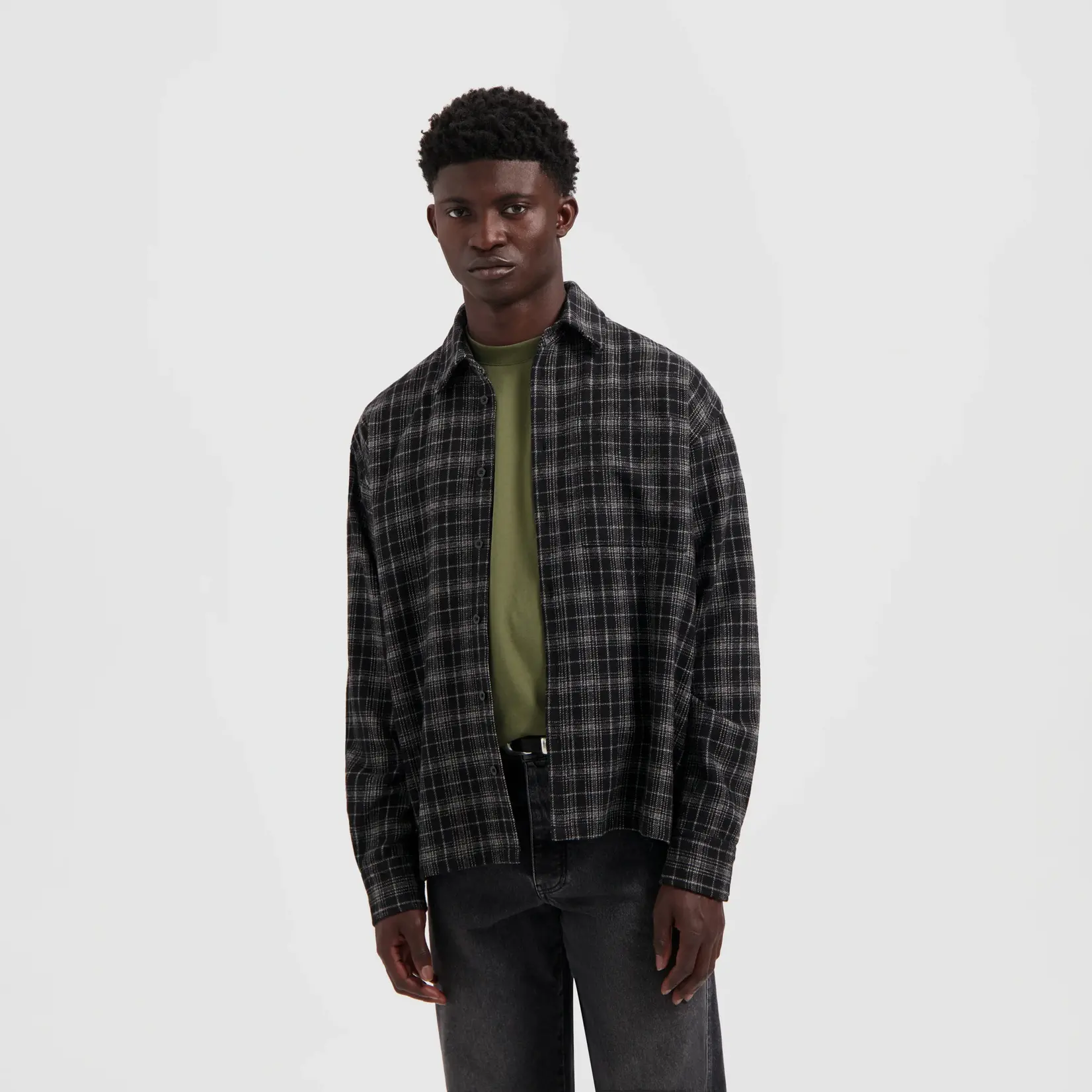 Olaf Hussein Olaf Plaid boxy shirt charcoal