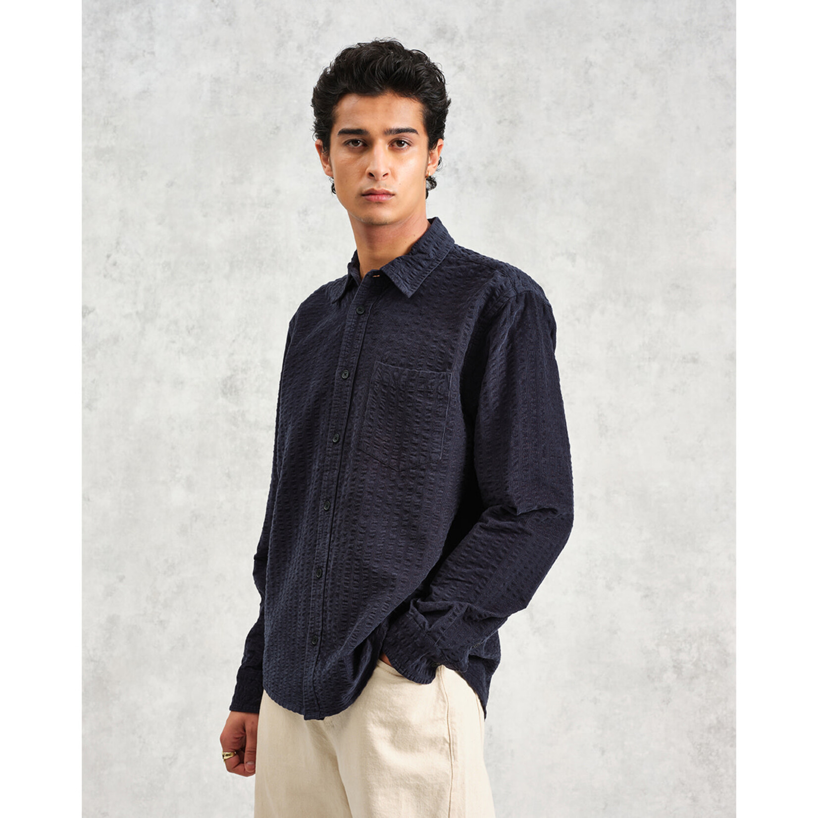Wax London Wax London Shelly Shirt Seersucker Cord Navy