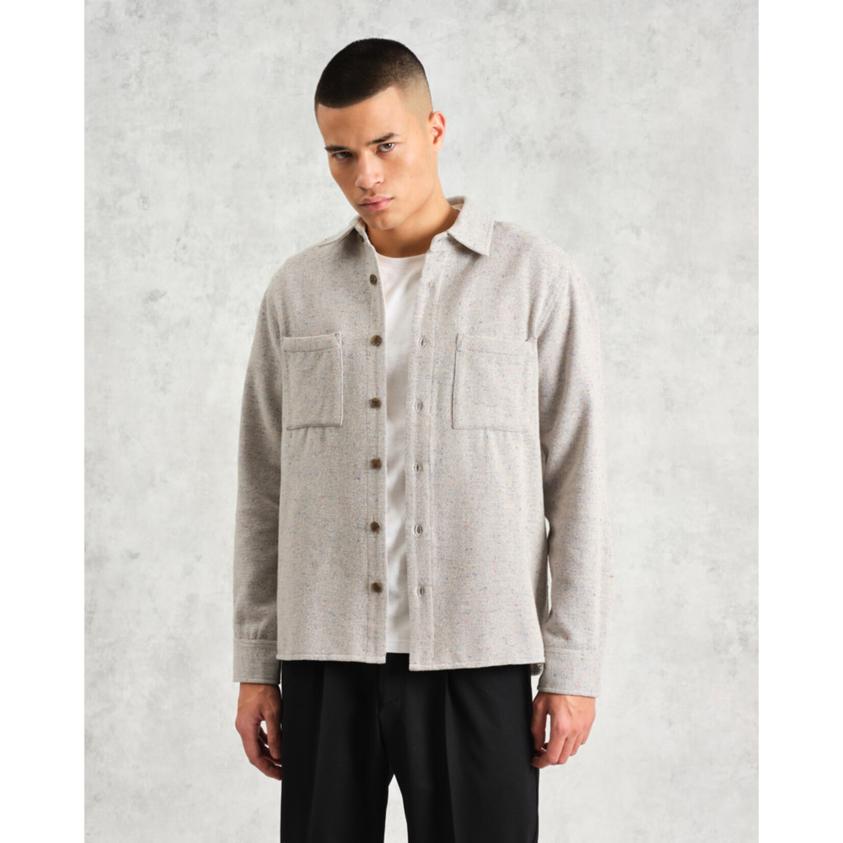 Wax London Wax London Whiting Overshirt Wool Blend Fleck Blue