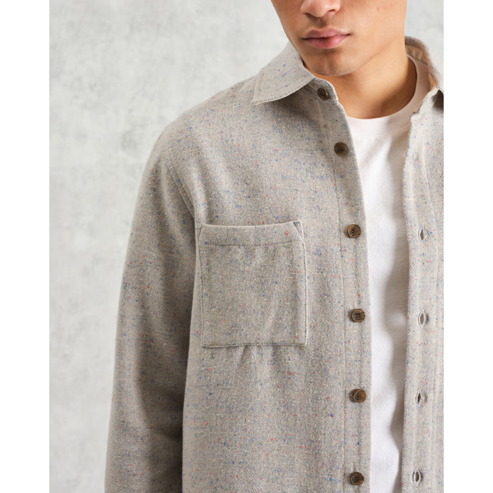 Wax London Wax London Whiting Overshirt Wool Blend Fleck Blue