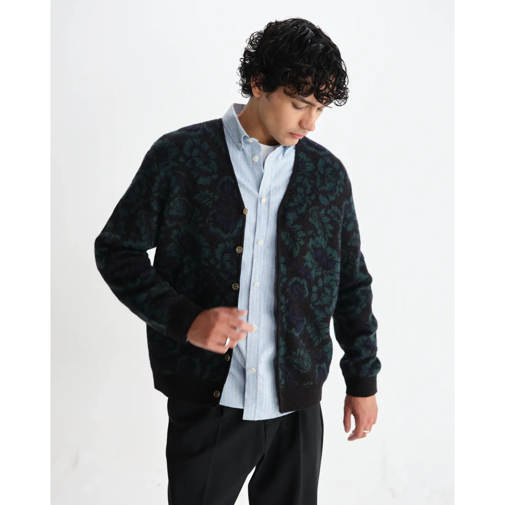 Wax London Wax London Alban Cardigan Floral Texture Jcqrd Black/Green