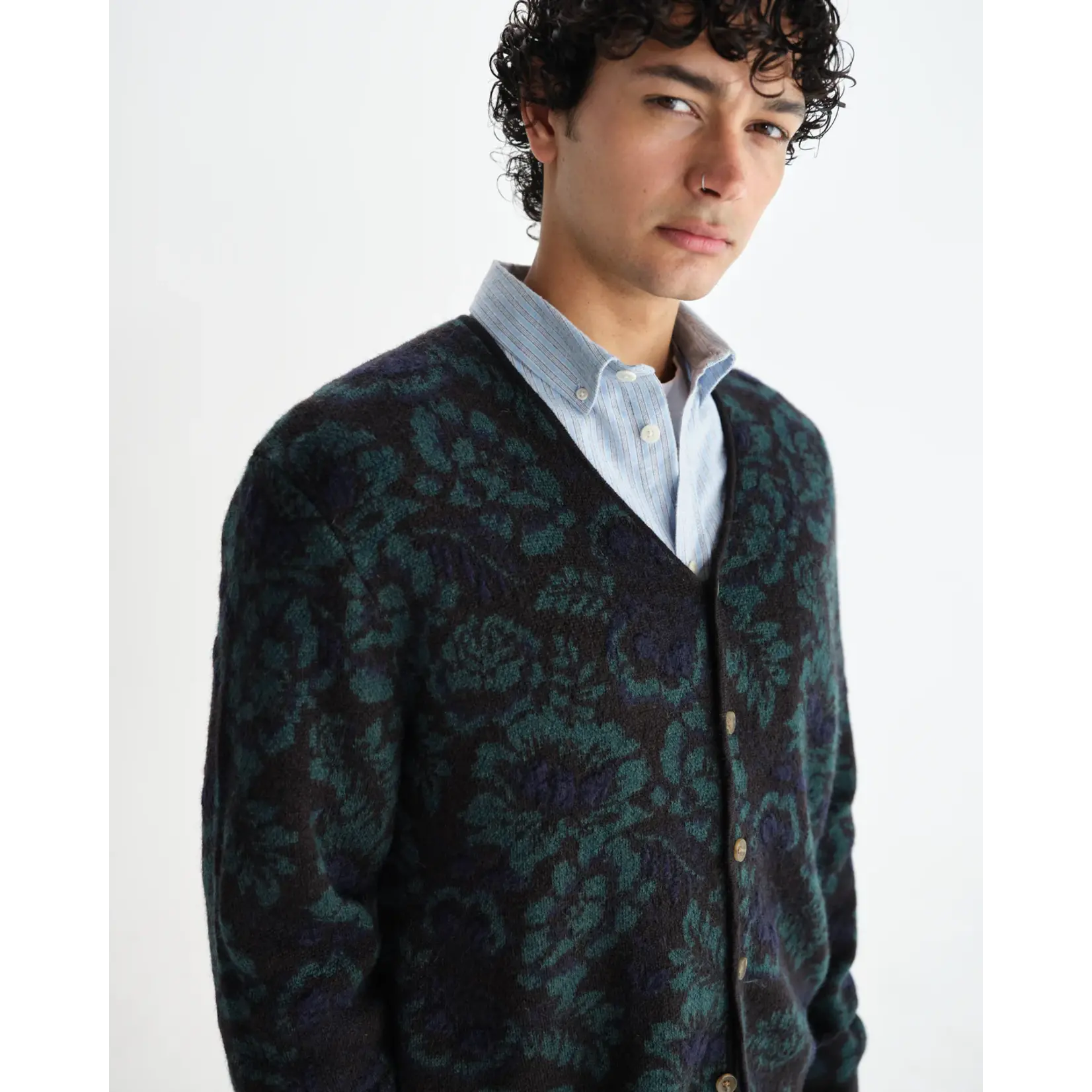 Wax London Wax London Alban Cardigan Floral Texture Jcqrd Black/Green