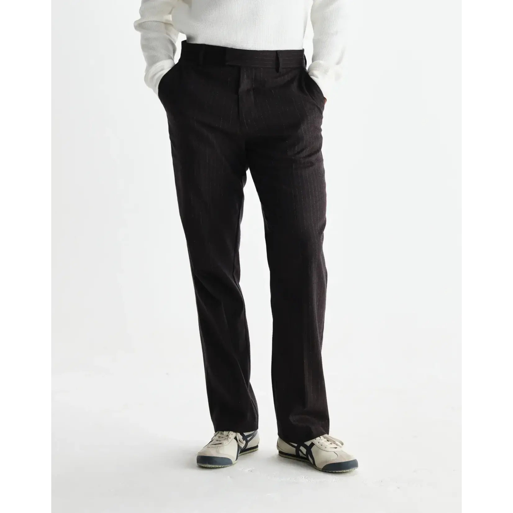 Wax London Wax London Aston trouser wool pinstripe dark brown