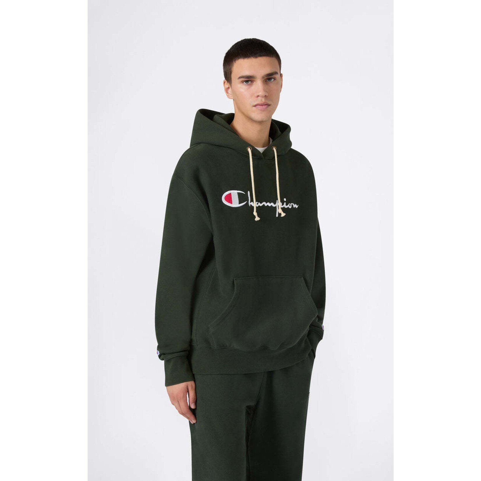 Champion Champion 221337 Hooded logo sweatshirt dark green
