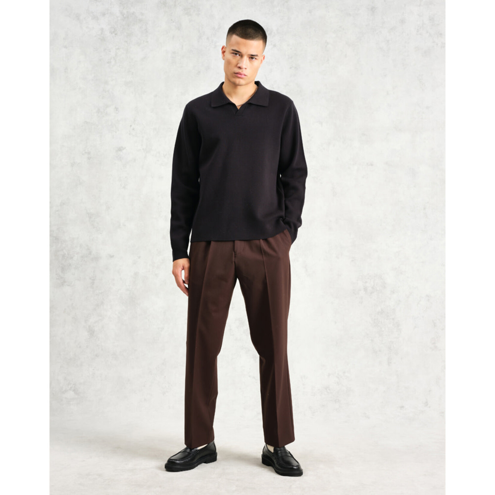 Wax London Wax London Carter open collar polo black