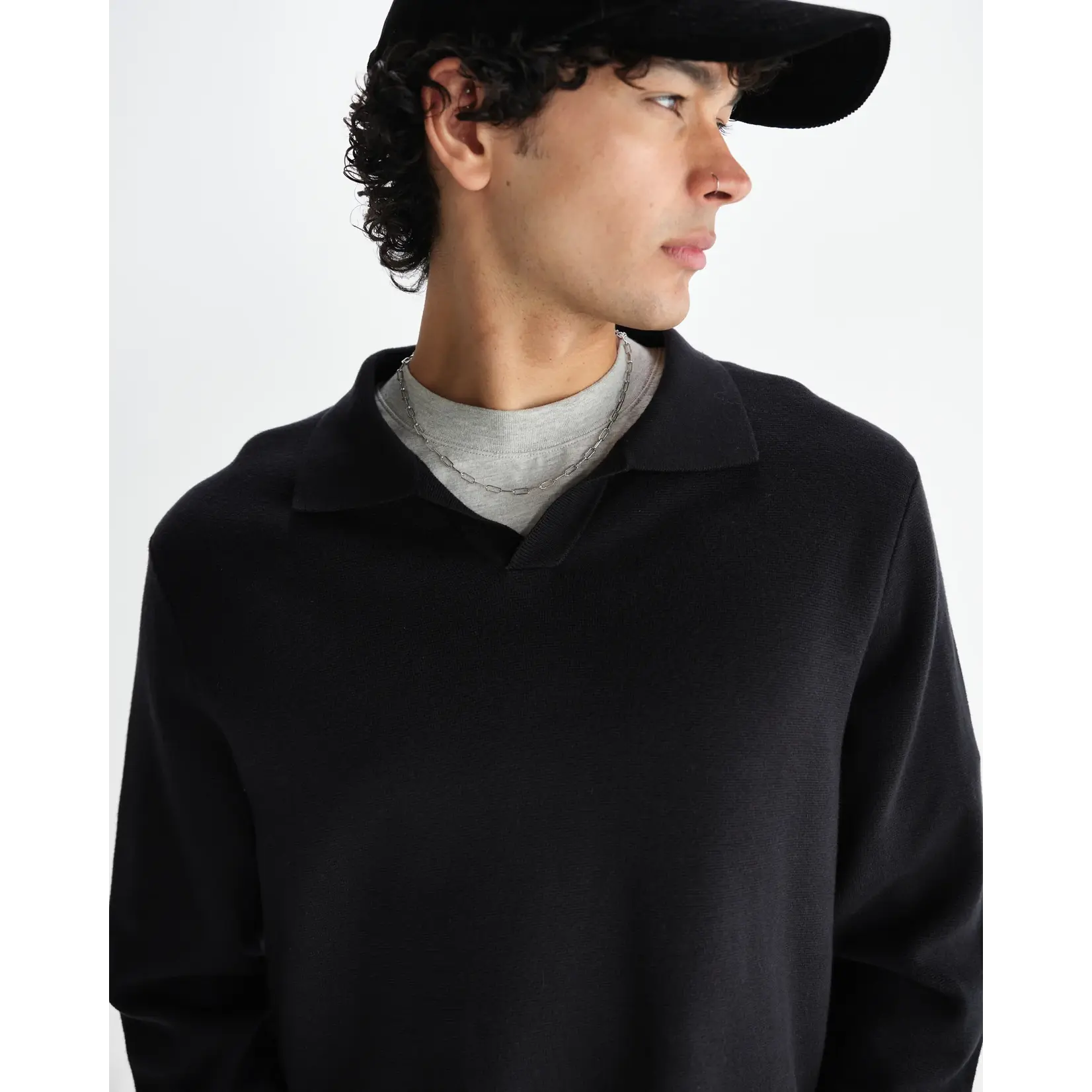 Wax London Wax London Carter open collar polo black
