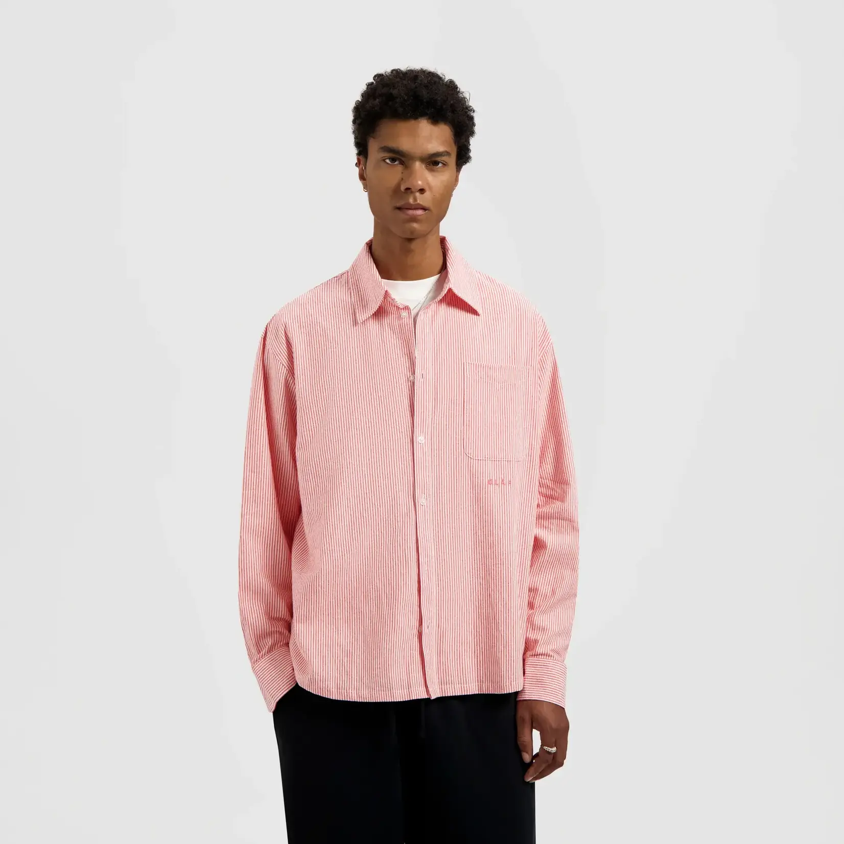 Olaf Hussein Olaf Oversized Stripe Oxford Shirt Burnt Coral