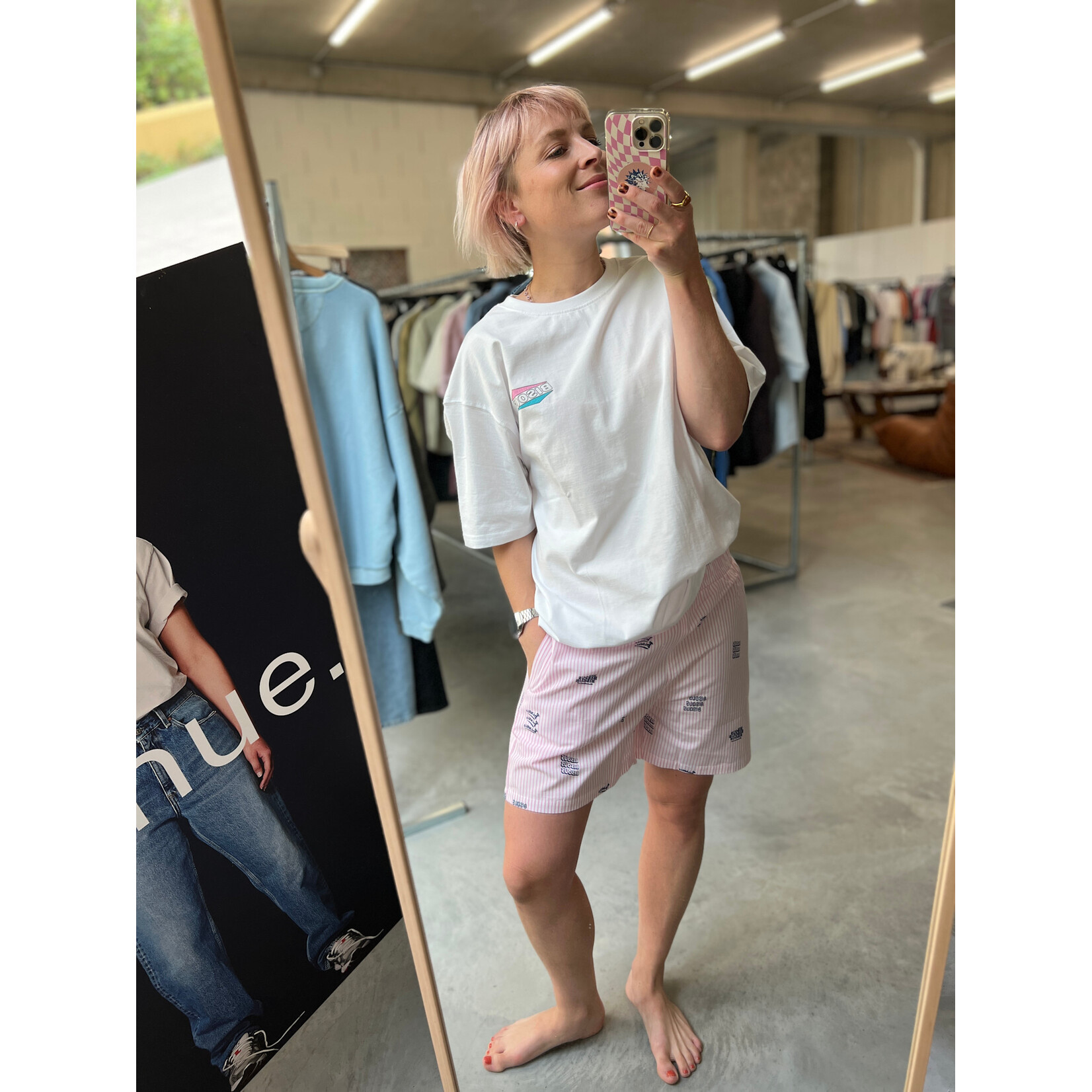 Bisous Bisous Print Short Pink Stripes