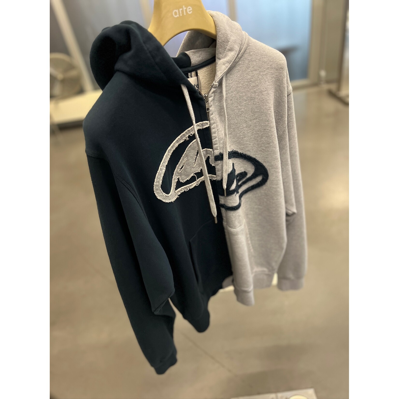 Arte Arte Split Patch Zip Hoodie Grey/Navy