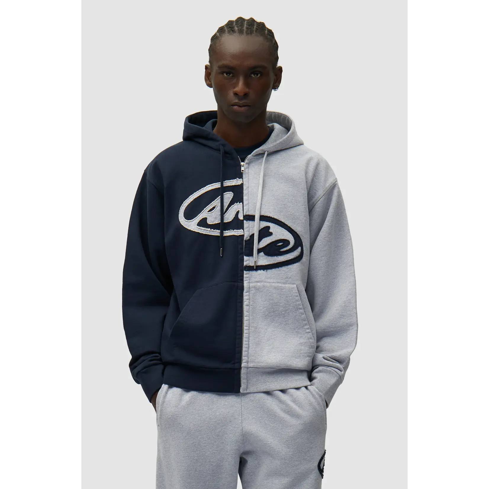 Arte Arte Split Patch Zip Hoodie Grey/Navy