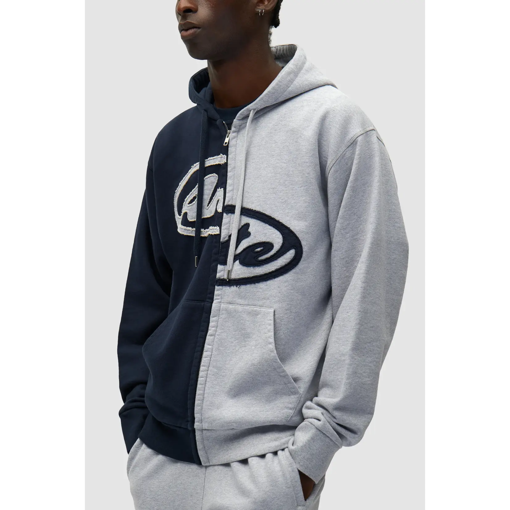 Arte Arte Split Patch Zip Hoodie Grey/Navy