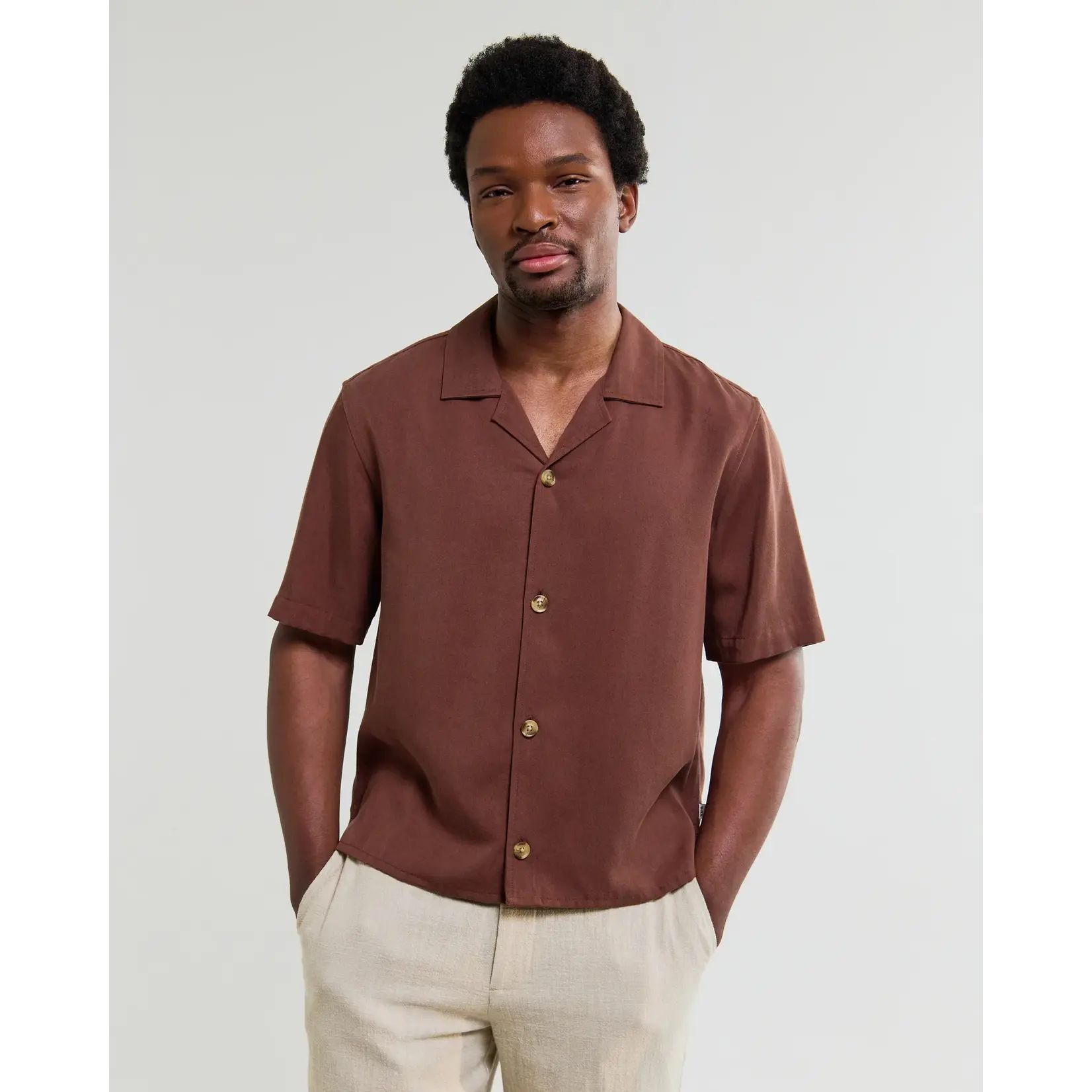 Wax London Wax London Curzon SS Shirt Drapey Tencel Twill Brown