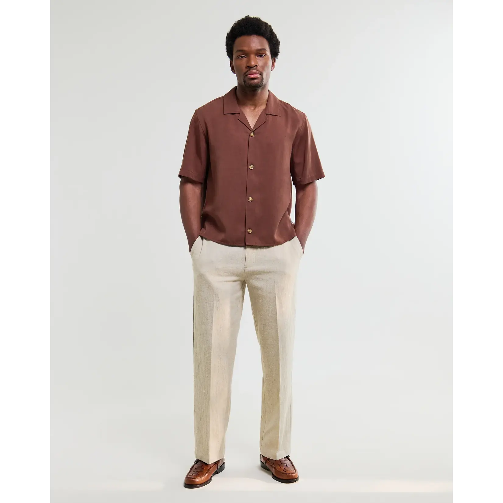 Wax London Wax London Curzon SS Shirt Drapey Tencel Twill Brown