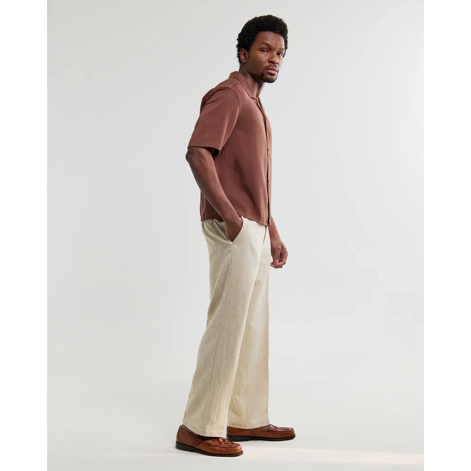 Wax London Wax London Curzon SS Shirt Drapey Tencel Twill Brown