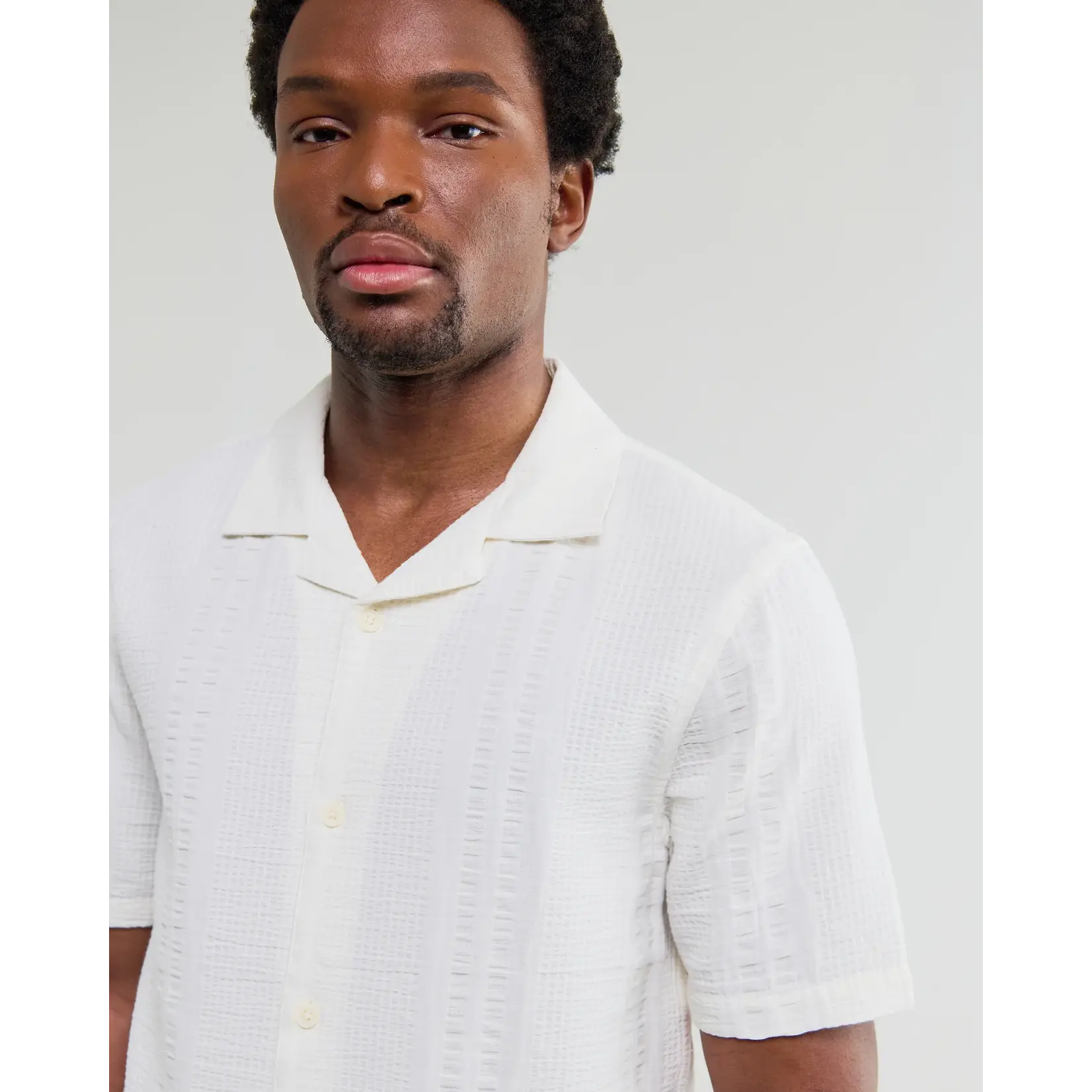 Wax London Wax London Didcot SS Shirt Dbl-Weave Seersucker Ecru