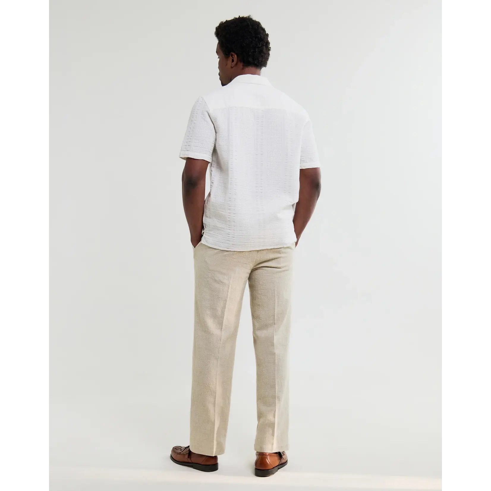 Wax London Wax London Didcot SS Shirt Dbl-Weave Seersucker Ecru