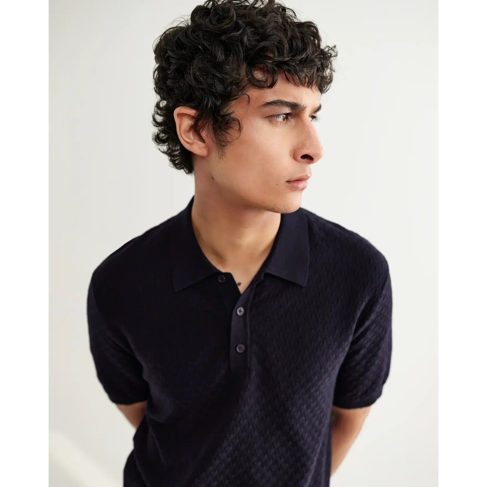 Wax London Wax London Naples SS Polo Retro Diamond Cotton Navy
