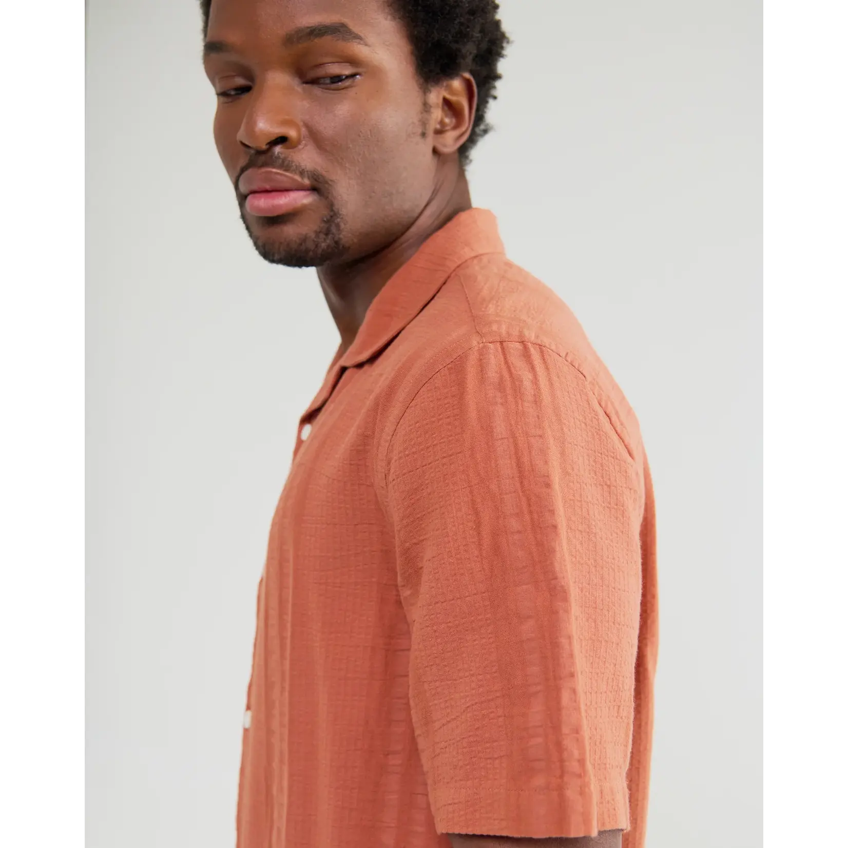 Wax London Wax London Didcot SS Shirt Dbl-Weave Seersucker Rust