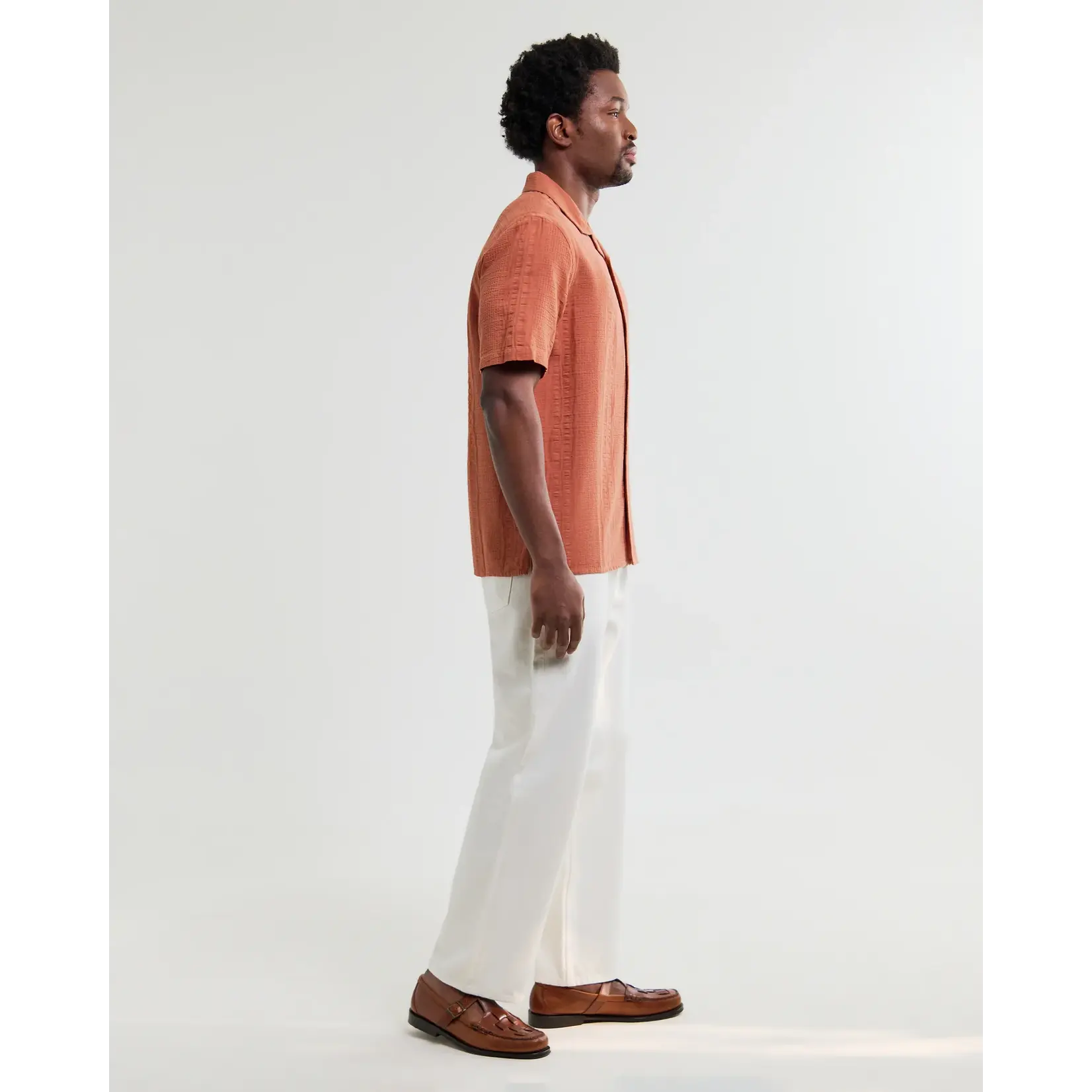 Wax London Wax London Didcot SS Shirt Dbl-Weave Seersucker Rust