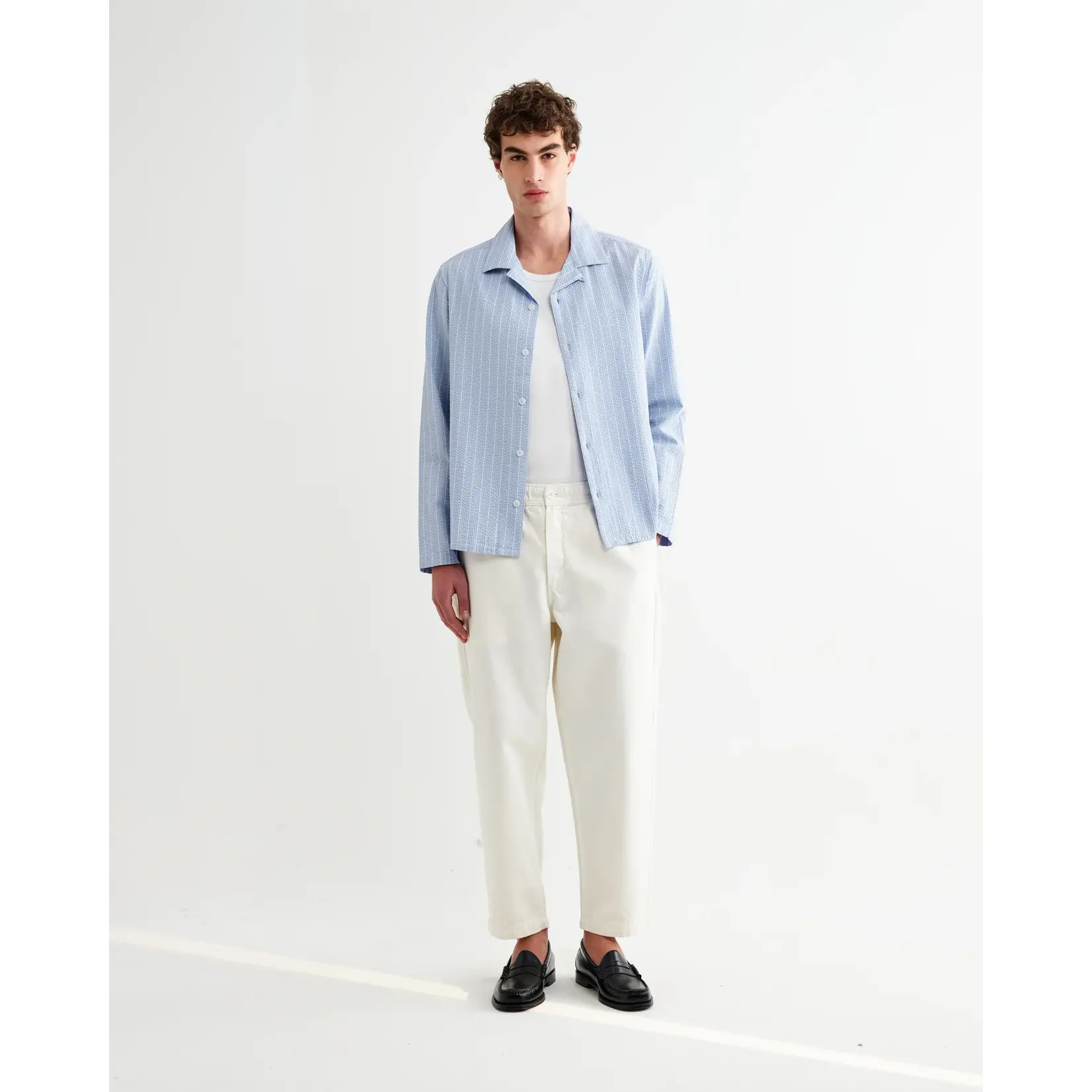 Wax London Wax London Corey LS Shirt Seersucker Stripe Blue/Ecru