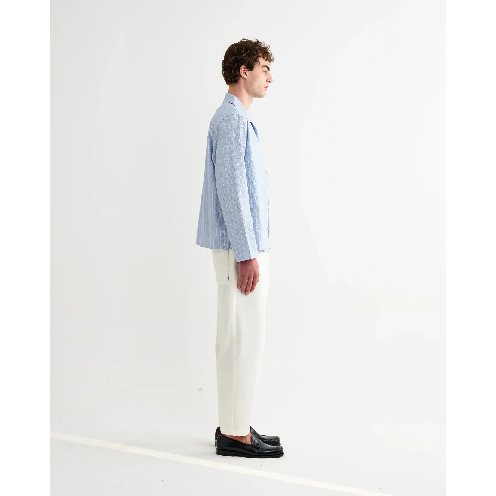 Wax London Wax London Corey LS Shirt Seersucker Stripe Blue/Ecru