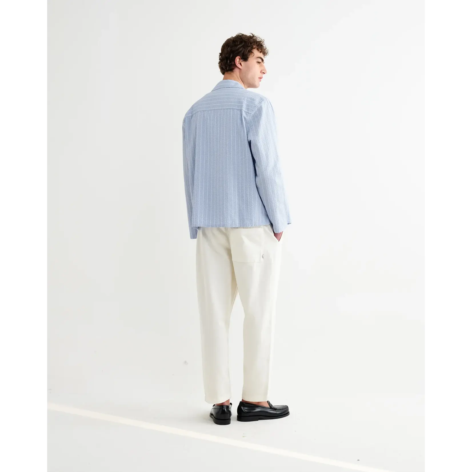 Wax London Wax London Corey LS Shirt Seersucker Stripe Blue/Ecru